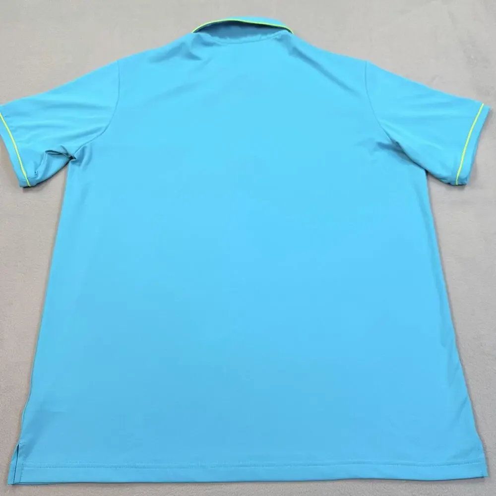 Adidas Golf Polo Shirt Mens XL Blue Solid Neon Trim Stretch Performance Top